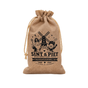 Jute zakje Sinterklaas – Sint & Piet met trekkoord